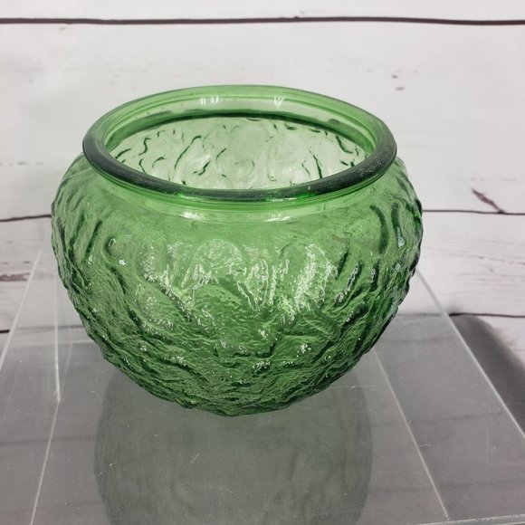 Vintage EO Brody Co Green Textured Round Depression Crinkle Glass Dish Candy Dis - Picture 9 of 10